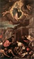 San Roche entre las víctimas de la peste y la Virgen en la gloria Jacopo Bassano